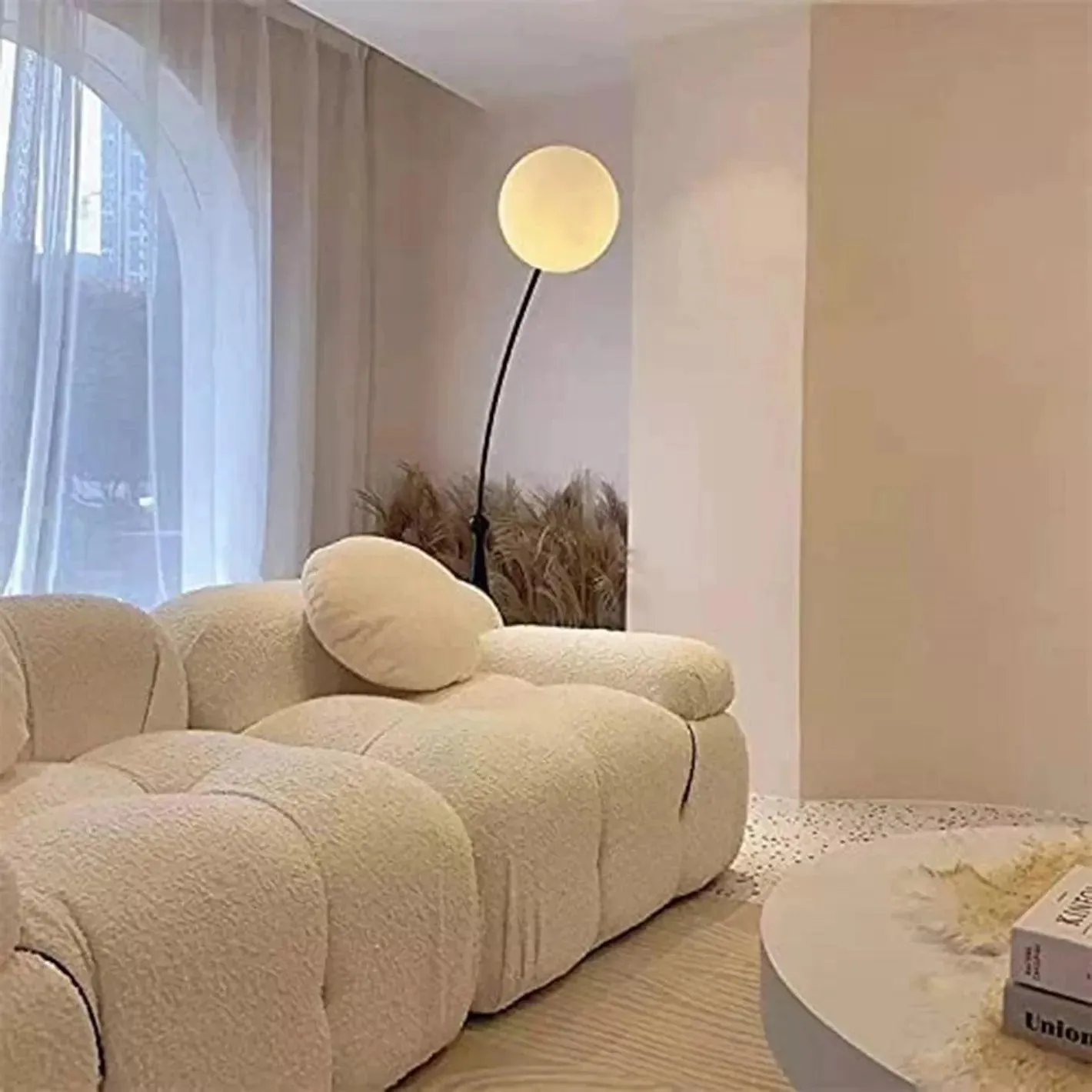 Wooden Twist Rope Rise Moon Shape Metal Floor Lamp Modern Rustic Home Decor Lighting