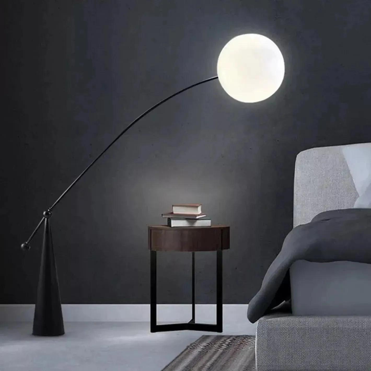 Wooden Twist Rope Rise Moon Shape Metal Floor Lamp Modern Rustic Home Decor Lighting