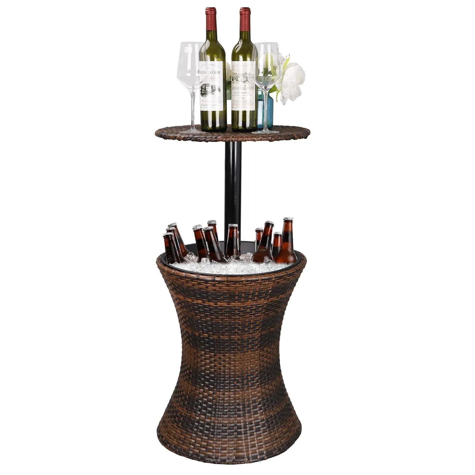 ZENY™ Cool Bar Rattan Style Outdoor Patio Pool Cooler Table Adjustable Height with Ice Bucket